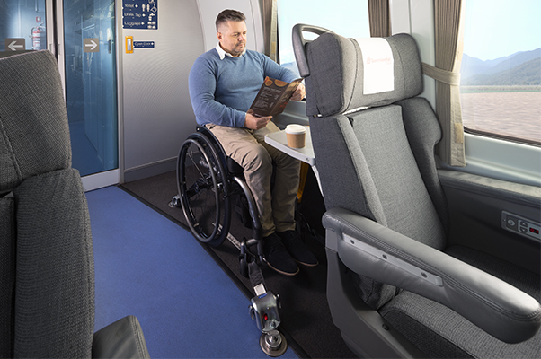 A customer using the Carriage A Accessible Wheelchair Space