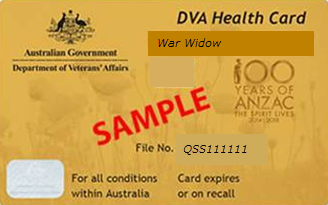 Commonwealth DVA Health Card Endorsed War Widow only. (Also known as Gold Card) Queensland Residents only.