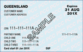 Queensland Pension Concession Card QLD PCC (Issued by Department of Human Services) front of card