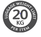 Luggage weight limit 20KG per item