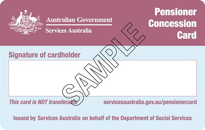 Interstate Pension Concession Card PCC  (NSW example) back of card