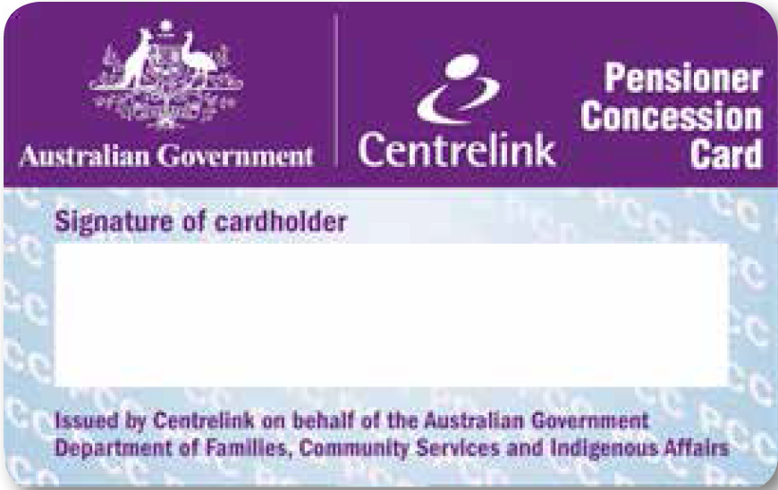Interstate Pension Concession Card PCC  (NSW example) back of card