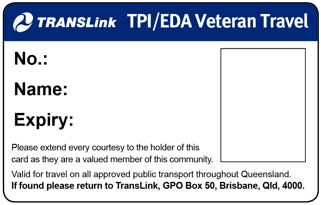 TPI/EDA Veteran Travel Pass Photo ID back of card